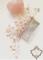 Стилен гребен- украса за коса с кристали и перли в нежно розово Iced Rose by Rosie